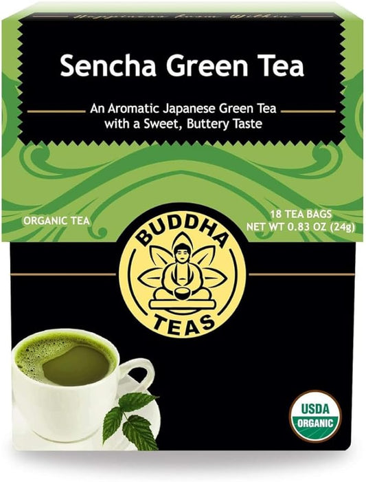 Buddha Teas - Organic Sencha Green Tea - For Health & Wellbeing - Japanese Green Tea - With Antioxidants & Minerals - Clean Ingredients - Caffeinated - OU Kosher & Non-GMO - 18 Tea Bags (Pack of 1)