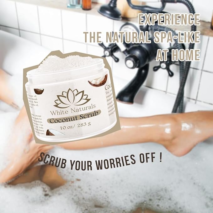 Organic Coconut Oil Scrub, Exfoliating Salt Body Scrub, Deep Cleansing for Soft Skin Remove Dead Skin Cells, Great for Toning Skin, Acne Stretch Marks Cellulite Bump Eraser, Natural Skincare Exfoliant