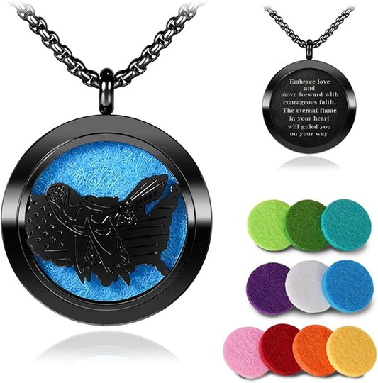 Aromatherapy Diffuser Necklace-Eagles Essential Oil Necklace,Aromatherapy Diffuser Pendant for Men and Women,Portable,Suitable for Yoga,Meditation,Travel,Stress Relief Gift(Black 30mm)
