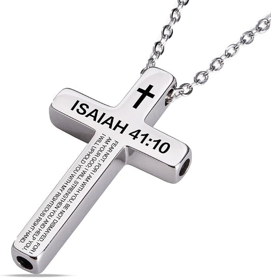 Cross Breathing Necklace for Anxiety, Inspirational Bible Verse Mindfulness Pendant Necklace, Stainless Steel Meditation Breathwork Tool, Anxiety Relief Items for Teens Gift