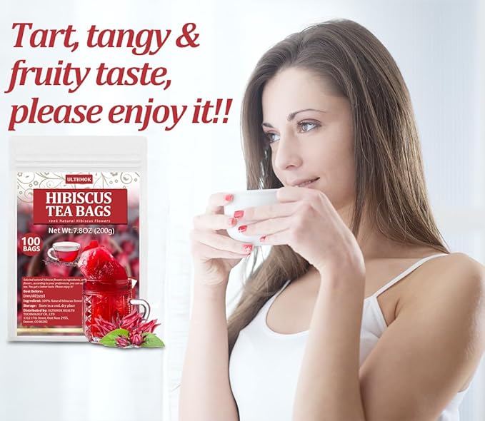 Premium Hibiscus Tea Bags,100 Tea Bags/7.06 Oz,100% Pure Dried Hibiscus Flower,Natural & No Additives,Caffeine Free.
