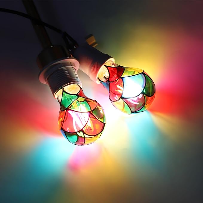 Dimmable Stained Glass LED Light Bulb,3.5W E26 Base A19/A60 Festive Atmosphere Color Bulb for Home Light,Party,Festive Decoration,2 Pack