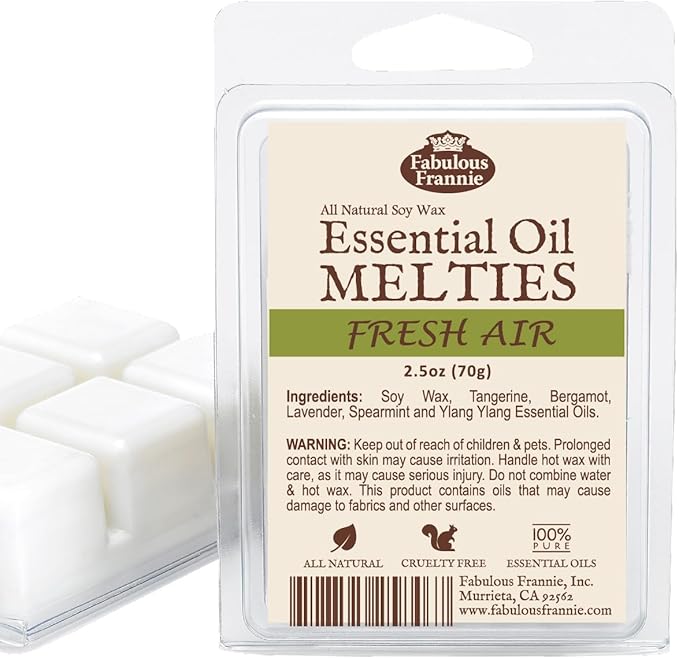 Fabulous Frannie Fresh Air Pure & Natural Soy Candle Meltie/Tart/Melts Made with Pure Tangerine, Bergamot, Ylang Ylang and Spearmint Essential Oils 2.5oz