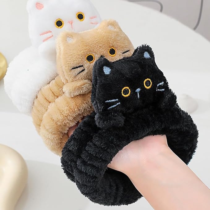 PERFECTSIGHT Spa Headband for Washing Face, 2 Pack Cute Hair Band for Shower Yoga Beauty Skincar Party, Soft Fluffy Makeup Headband, Kawaii Facial Headbands for Woman Girls, Kitty