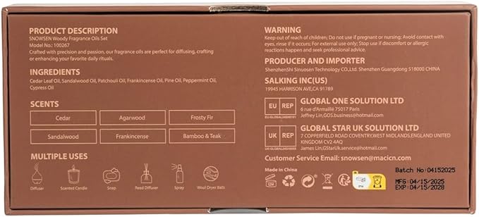 Woody Essential Oil Set, 6 Pure Wood Scents - Frankincense, Cedar, Sandalwood, Agarwood, Frosty Fir, Bamboo & Teak Essential Oils for Diffusers, Humidifiers, Cleaning, DIY Soaps & Candles