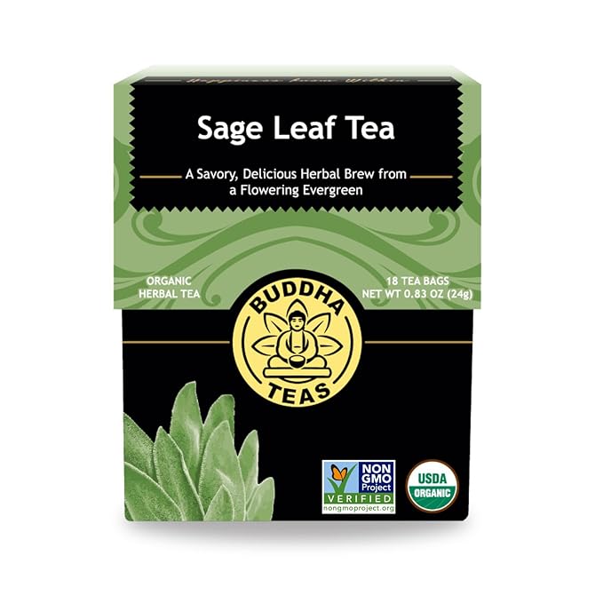 Buddha Teas - Organic Sage Leaf Tea - Herbal Tea - With Vitamins & Minerals - Clean Ingredients - Caffeine Free - OU Kosher - 18 Bleach-Free Tea Bags (Pack of 1)