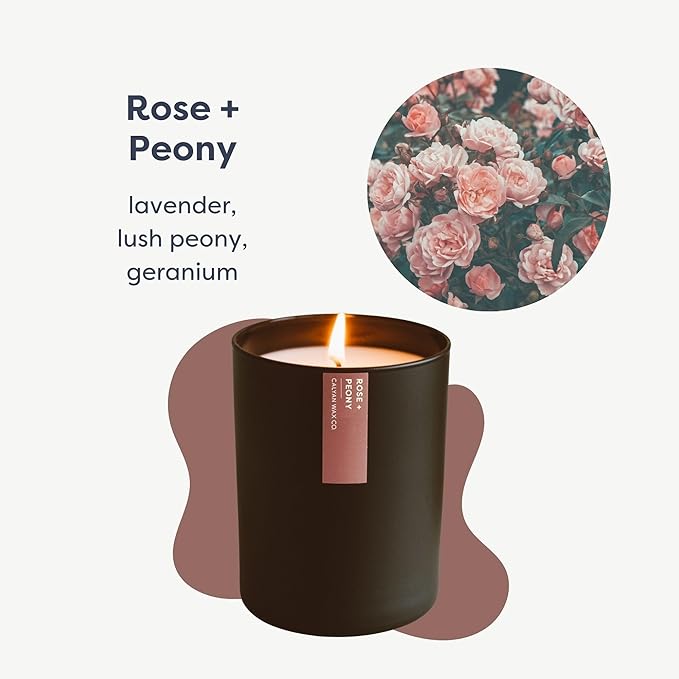 Calyan Wax Co. Soy Wax Candle, Rose + Peony Scented Candle, 75 Hour Burn Time, Aromatherapy Soy Candles, Non Toxic & Vegan Soy Wax, Black Tumbler Scented Candles, 13oz