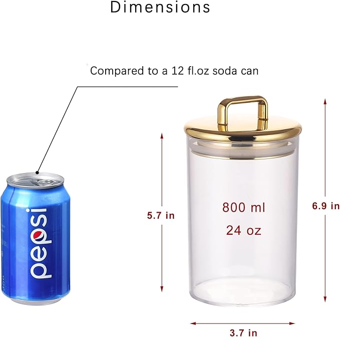 24 oz Medium Acrylic Storage Apothecary Jar with Gold Airtight Lid | Bathroom Vanity Organizer Containers | Ideal Decorative Canisters for Shells, Bath Salt, Grains, Cotton Ball, Flossers