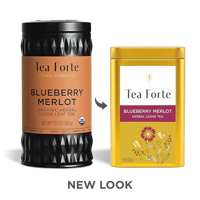 Tea Forte Blueberry Merlot Premium Loose Leaf Caffeine-Free Herbal Tea Blend Canister, Makes 35-50 Cups