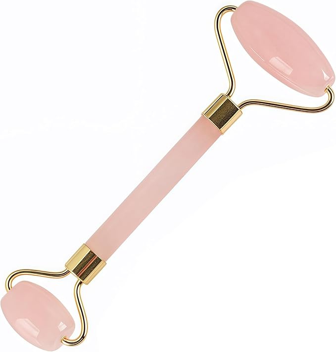 LZLRUN Rose Quartz Jade Roller Real Jade Gua Sha Board Mushroom Massager Face Lifting Tool Facial Guasha Massage Tool (Roller)