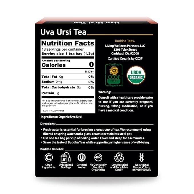 Buddha Teas - Uva Ursi Tea - Herbal Tea - Natural Boost of Vitamins, Minerals, & Antioxidants - Clean Ingredients - Caffeine Free - OU Kosher - Gluten Free - 18 Tea Bags (Pack of 2)