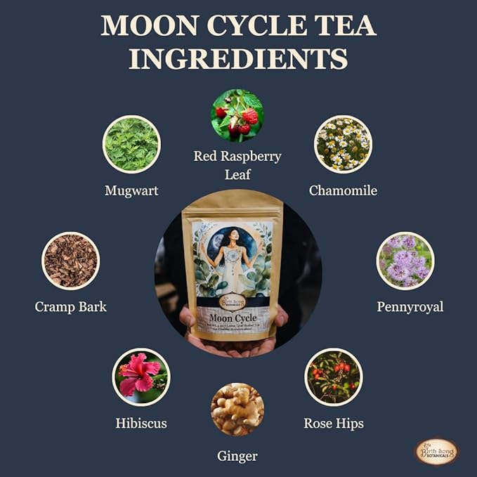 Birth Song Botanicals Organic Moon Cycle Herbal Tea for Period Support, Herbal Supplement to Bring Hormonal Harmony to Your Feminine Cycle with Mugwort, Red Raspberry Leaf, Chamomile, 3 oz Bag