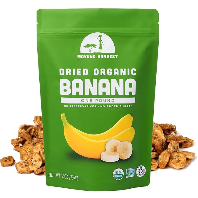 Mavuno Harvest Dried Banana Chips Fruit Snacks | Organic Dried Banana | Healthy Snacks for Kids & Adults | Unsweetened Banana Chips | Gluten Free Snack | Vegan, Non GMO, Direct Trade | 1 Pound Bag