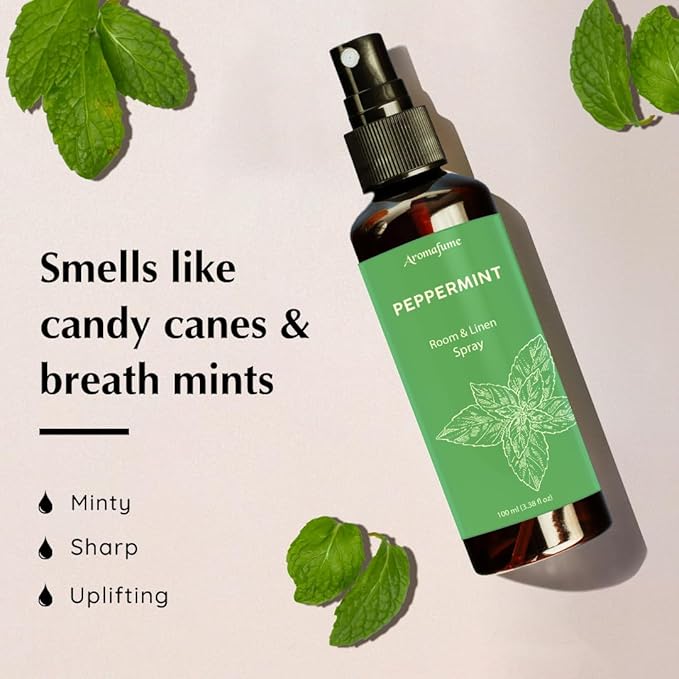 Peppermint Room, Linen & Pillow Spray by Aromafume | 100ml/3.38 fl oz | with Pure Peppermint Essential Oil | Aromatherapy Spray for Relaxation, Sleep & Stress Relief | Mist for Bedding, Fabrics