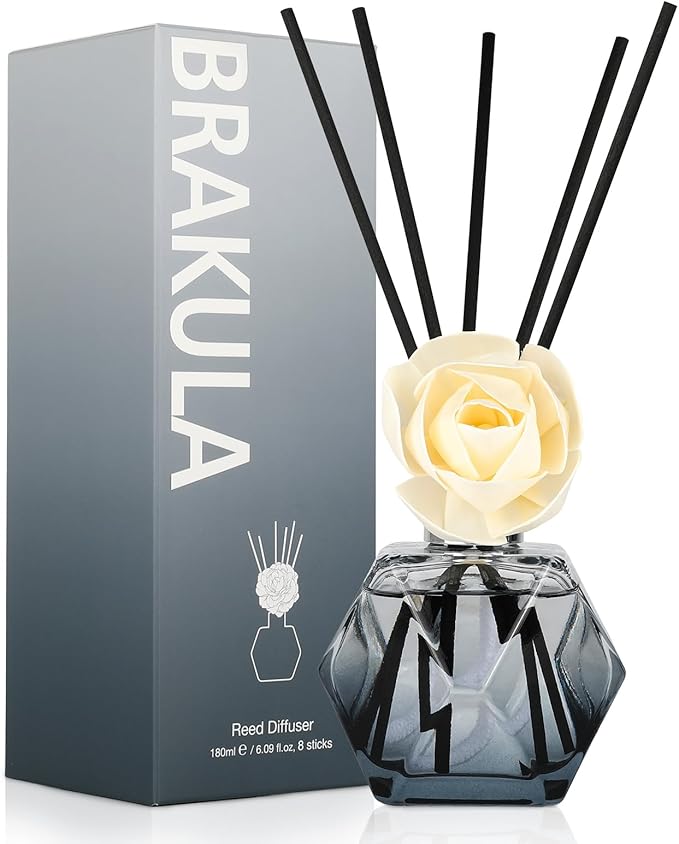 Brakula Reed Diffuser Set, 6.09 fl oz (180 ml)- Fresh Linen with 8 Reed Sticks, Home Fragrance Reed Diffuser for Bathroom Shelf Decor