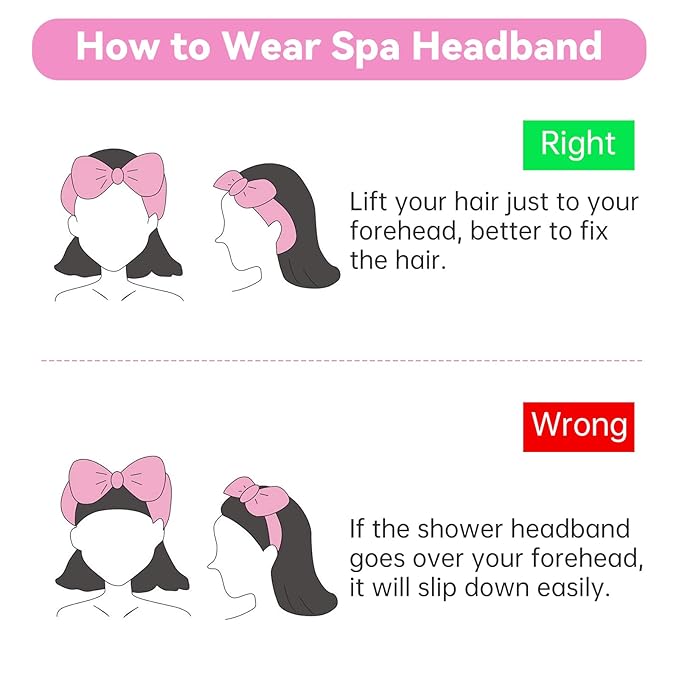Ondder Spa Headband for Washing Face 8 Pack Pink Skincare Headbands for Women Girls Terry Cloth Cute Bow Head Bands