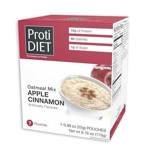 ProtiDIET High Protein Apple Cinnamon Oatmeal - 15g Protein, Sugar Free with Added Fiber - Instant Oatmeal for a Healthy and Nutritious Breakfast, Packed with Essential Nutrients - 7 Packets Per Box