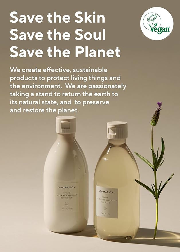 AROMATICA Serene Body Lotion Lavender & Marjoram, Vegan | Soothing Body Moisturizer | Light Relaxing Scent | for Normal to Dry Skin | with Shea Butter (10.14oz / 300ml)