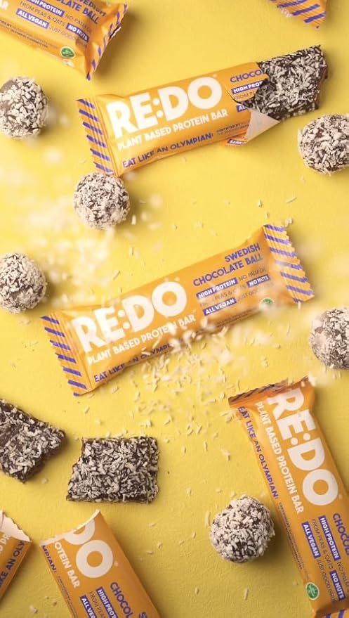 RE:DO Plant based Protein Bars I Swedish Chokladboll 2.1oz bars I 12g Vegan Protein, Nutrition Protein Bars I High Protein Recovery Bars, No Palm oil I (9 count)