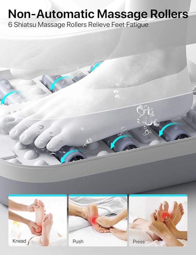 ALLJOY Foot Spa Bath Massager with Heat, Collapsible Foot Massager Spa Soaking Tub with Bubbles, Pumice Stone, Timer, 6 Shiatsu Massage Rollers Pedicure FootSpa for Relaxation, Gifts for Dad, Mom