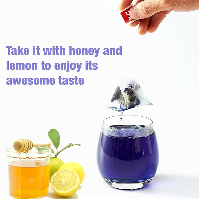 50 Dried Blue Butterfly Pea Flower Tea Bags | Thai Herbal Tea | Blue Purple Pea Tea | Caffeine-Free, Gluten-Free, Non-GMO | Ideal for Cooking, Iced Tea, Coolers, Cocktails and Mocktails