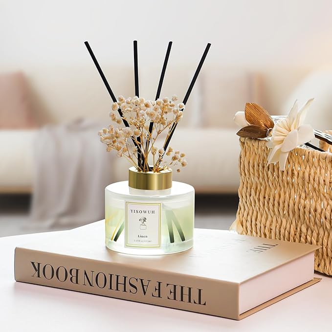 Reed Diffuser Set,5.07 fl oz (150 ml) - Linen Oil Diffusers with 8 Reed Sticks,Home Fragrance Reed Diffuser for Bathroom Shelf Decor