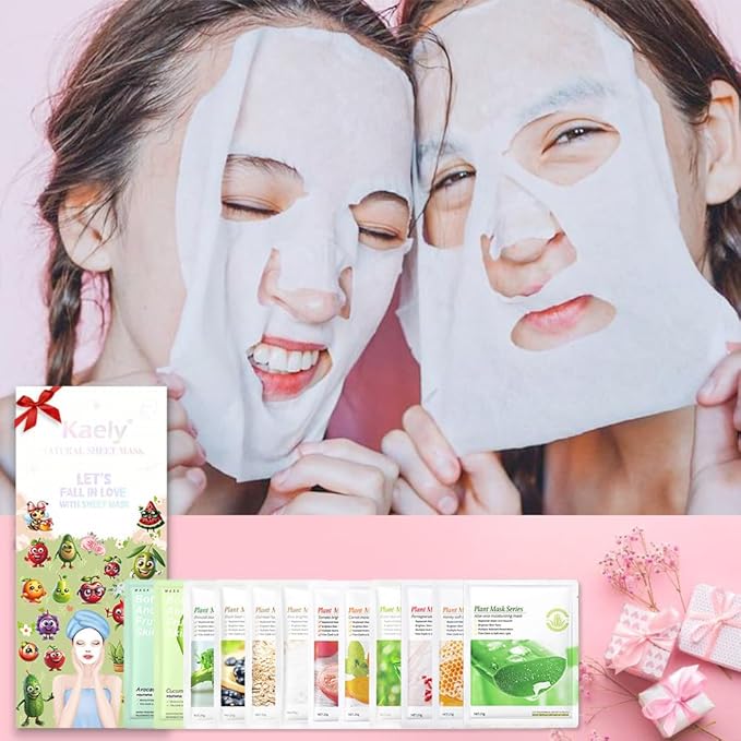 evpct 12Pack Kids Face Masks for Kids Girls Spa, Girls Kids Facial Spa Day Slumber Sleepover Birthday Party Favors Supplies Kit for Girl, Kid Friendly Facial Face Sheet Masks Bulk Skincare for Kid, B4
