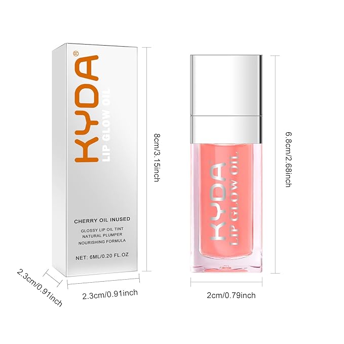 KYDA Hydrating Lip Glow Oil, Moisturizing Lip Oil Glossy Transparent Plumping Lip Gloss, Tinted Lip Oil for Lip Care and Dry Lips, by Ownest Beauty-Pink