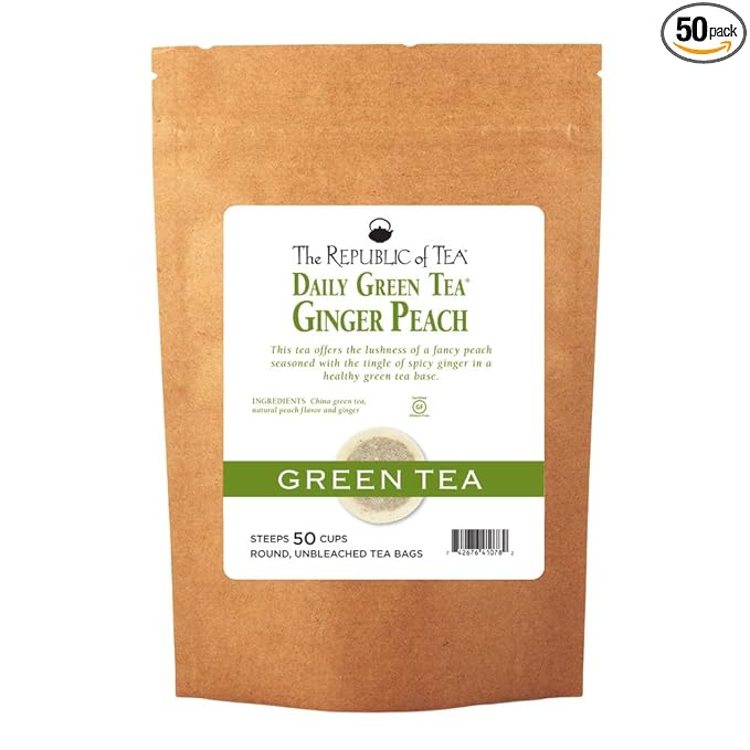 The Republic of Tea Ginger Peach Green Tea, 50 Tea Bags, Ripe Peach Spicy Ginger Gourmet Green Tea