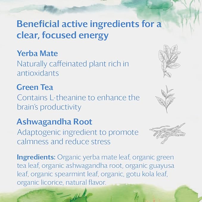 Grace Farms REVIVE Wellness Organic Tea Blend (16 Pyramid Sachets) | Yerba Mate, Green Tea, & Adaptogens | Natural Energy Coffee Replacement | Fairtrade & Kosher | Gives Back 100% of Profits