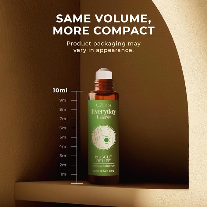 Gya Labs Muscle Relief Essential Oil Roll On - 0.34 Fl Oz - Travel Size Roller for Camping, Skin, Aromatherapy Relief, Convenience