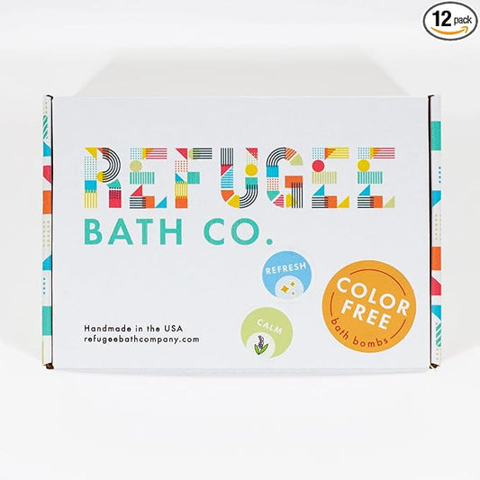 Variety Pack Bath Bombs, Color-Free Calm and Refresh Scents, 2.5 oz, Support Refugee Employment in The USA