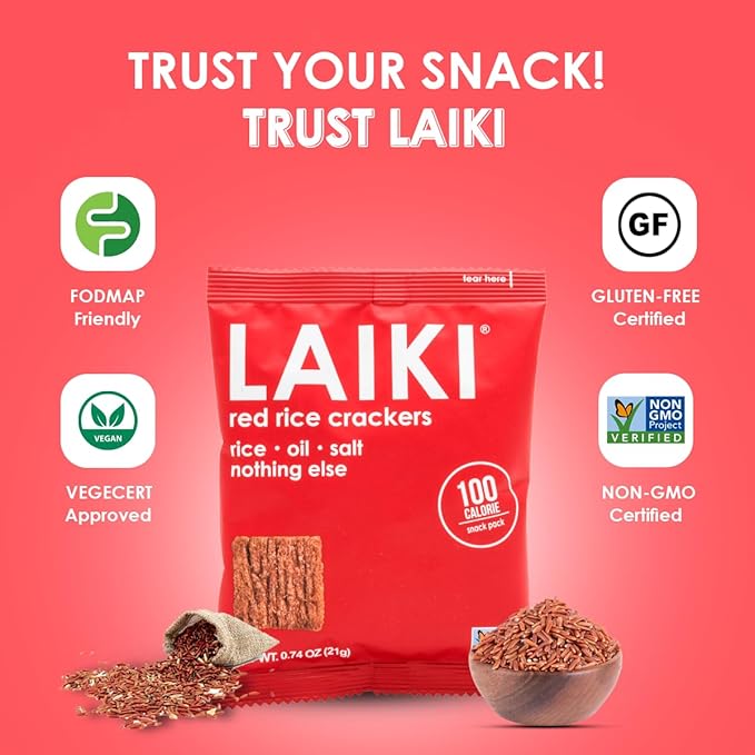 Gluten Free Rice Crackers - Red | Low Sodium Healthy Snack | Vegan SEED-OIL FREE Snack | NON-GMO | GF Snack for Adults | Diabetic Friendly | Gluten Free Variety Pack | Clean & Vegan | Party Snack | Pack of 12