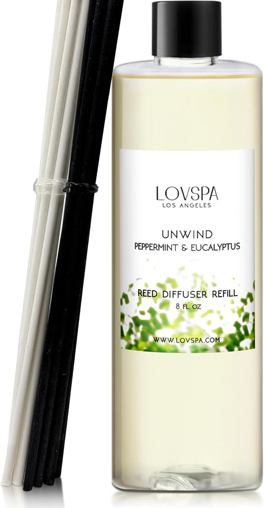 LOVSPA Unwind Eucalyptus & Mint Diffuser Oil - Essential Oils for Diffuser Refill & Air Freshener Room Spray - Long-Lasting & Natural Home Fragrance, Scented Oil for Diffusers, USA Made, 8 oz