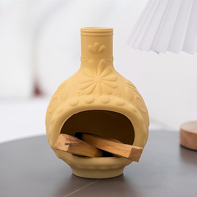 Handmade Ceramic Palo Santo Burner&Incense Holder-Mini Chimenea Dish for Sage Sticks,Copal,and Meditation Decor-Natural Clay Smudge Pot with Aromatic Design,Anxiety Relief Gifts for Women