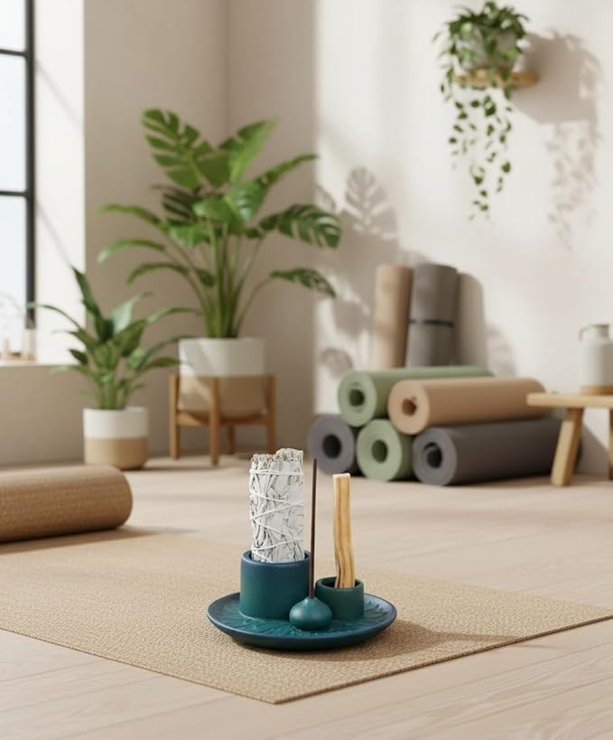 Palo Santo Sticks Holder, Multi-Purpose Handmade Ceramic Incense Burner for Palo Santo Incense Sticks, Sage Holder for Burning, Ash Catcher Tray for Meditation Yoga Room (Blue)