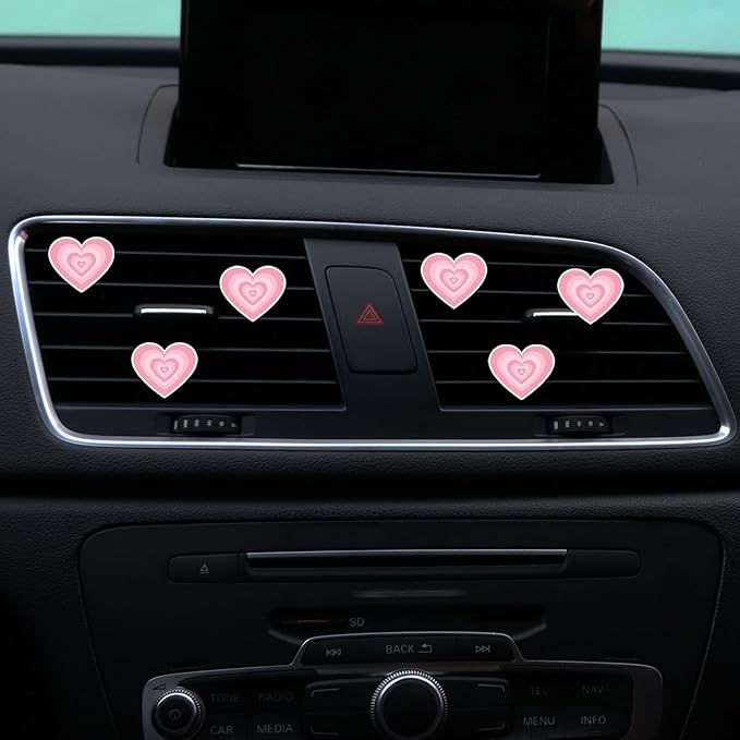 6 Pcs Heart Air Vent Clips, Cute Heart Car Air Fresheners Vents Clips Funny Cars Diffuser Vent Clips Cars Interior Decor Charm Cute Car Accessories,Decoration for Women Automotive (Pink Heart)