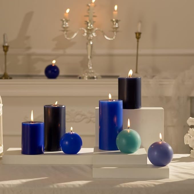 MOZEAL 3" x 8" Hand-Poured Unscented Large Candle, Smokeless Rustic Pillar Candle Set of 2, Slow Burn,No Drip, Approx 150 Hours Burning,Wedding,Dinner,Winter and Home Decorative,Tall Royal Blue Candle