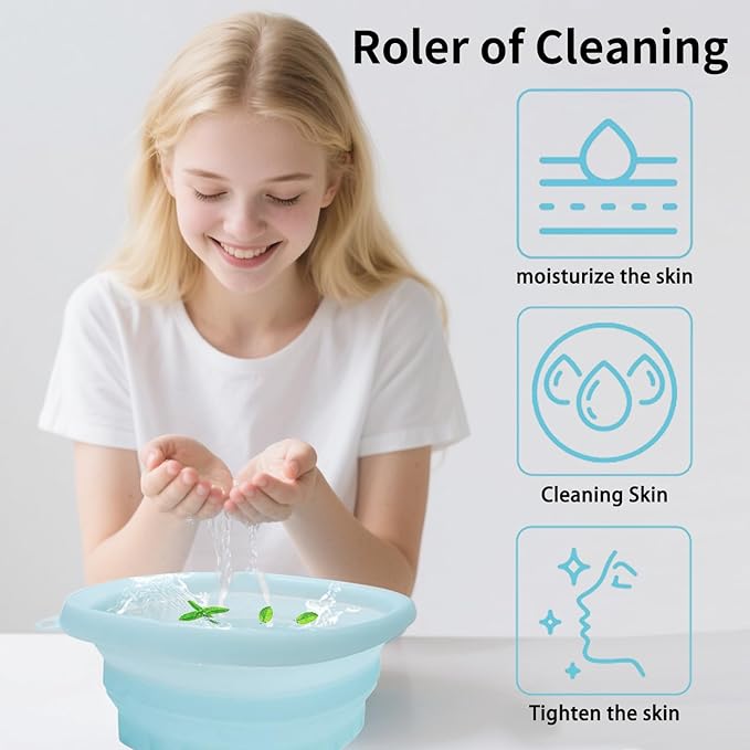 Face Bowl for Ice with Built-in IceTray,Collapsible Silicone Face Ice Bowl – Cold Plunge Therapy for Skin Tightening & Facial Treatment– Portable Spa Tool for Home & Travel(Blue)