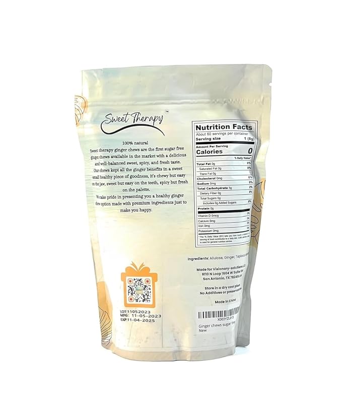Sweet Therapy Delicious Ginger Chews Sugar Free - Sugar free ginger candy - Sugar free Candy -Sugar free snacks -Zero sugar candy - Calorie free candy