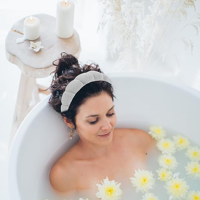 WHAVEL 3 Pack Spa Headband Skincare Headbands, Makeup Headband Sponge Terry Cloth Headbands Face Wash Headband Puffy Hair Band for Washing Face Women Girls (Gray, Khaki, Pink) (TCH-05)