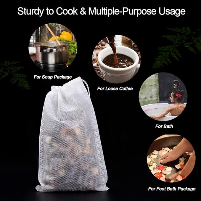 Fenshine 100Pcs Large Tea Bag - Disposable Empty Tea Filter Bags No Mess Mesh Bags with Drawstring for Concentrate/Iced Coffee, Herb, Loose Leaf Tea