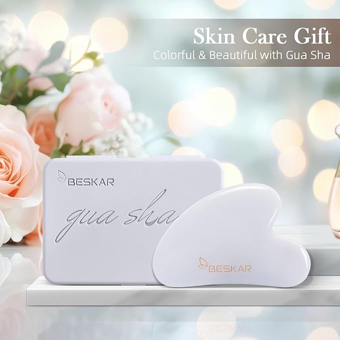 BESKAR Gua Sha Facial Tools, Natural Jade Stone Guasha Massager for Jawline Sculpting, Tighten Face Skin and Reduce Wrinkles, Face Eyes Body Neck Massage Tool, Skin Care Gift