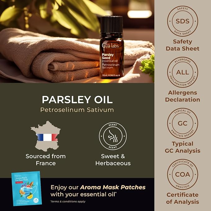 Gya Labs Parsley Essential Oil - 0.34 Fl Oz - for Hair, Skin, Diffuser, Aromatherapy & DIY Candle Making Scent