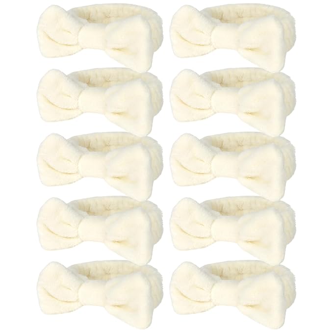 10 Pack Beige Spa Headband for Washing Face Skincare Headbands Bulk for Women Girls Soft Coral Fleece Hairband Cute Bow Headbands for Washing Face Makeup