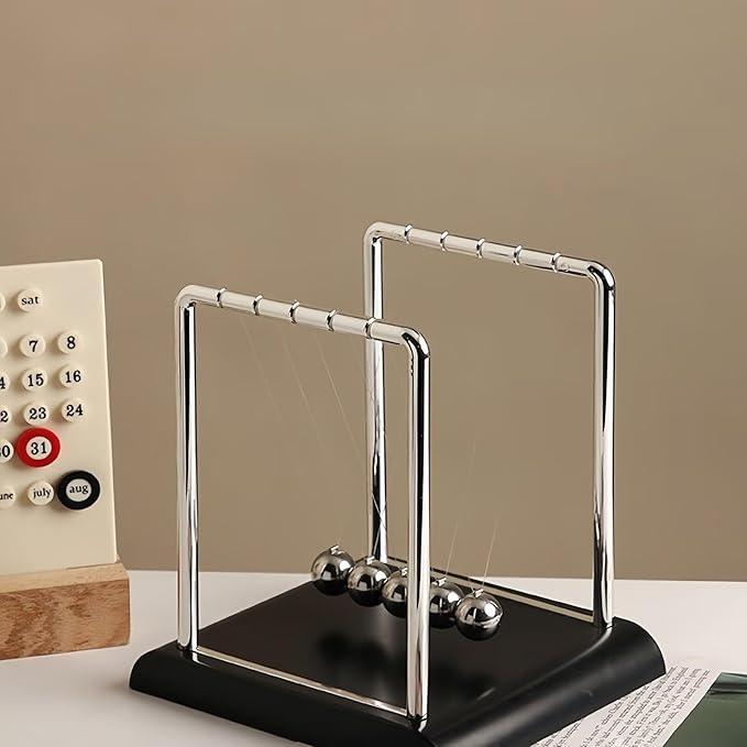 Newton's Cradle Swinging Balls, Balance Pendulum with Black Base, Fun Science Physics Toy, Calm Down Fidget Accessory, Desk Stress Relief Toy, Office Decoration (Medium Black)