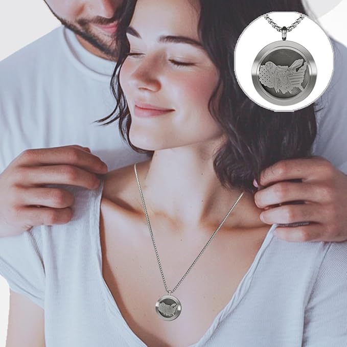 Aromatherapy Diffuser Necklace-Eagles Essential Oil Necklace,Aromatherapy Diffuser Pendant for Men and Women,Portable,Suitable for Yoga,Meditation,Travel,Stress Relief Gift(Silver 30mm)