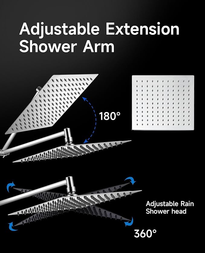 10 inch Rainfall Shower Head Combo Stainless Steel, THE FIRST WATERFALL mode, 10 Inch Rain Shower Head with Handheld 6 Spray Modes High Pressure, Overhead Shower Adjustable Extension Arm,Chrome