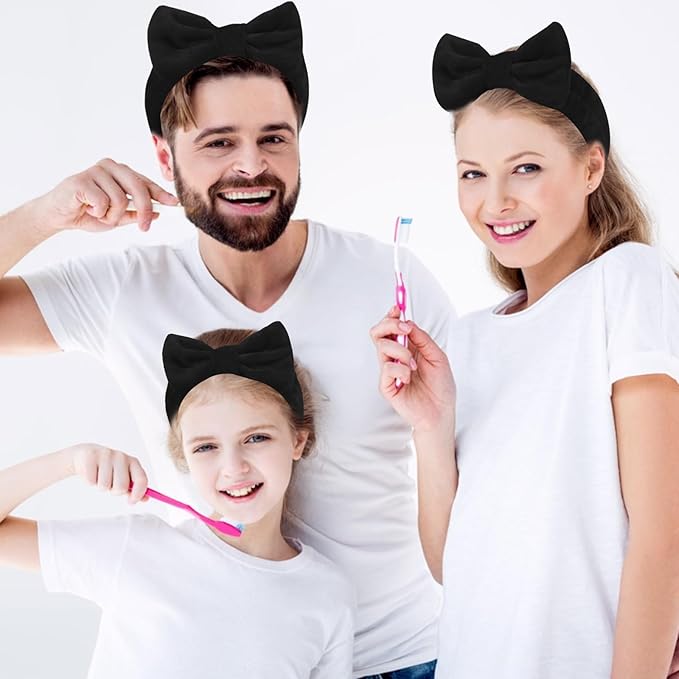 10 Pack Spa Headband for Washing Face Black Skincare Headbands Bulk for Women Girls Soft Coral Fleece Hairband Cute Bow Headbands for Washing Face Makeup