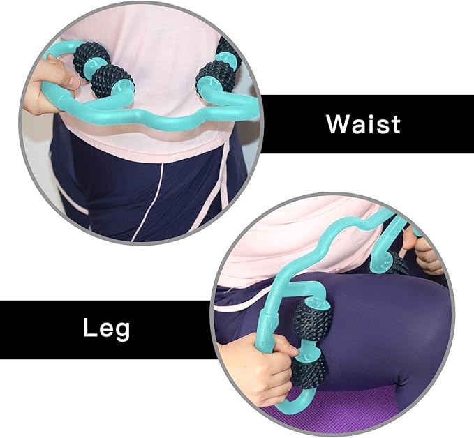 Cellulite Massage Tool Muscle Roller - Deep Fascia Massager & Dimpled Skin Remover for Legs, Thighs & Buttocks - Anti-Cellulite Roller, Smooth Skin, Pain Reliefs (Green Black-4 Wheel)